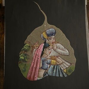 Hand-Painted Peepal Leaf Art with Couple Design